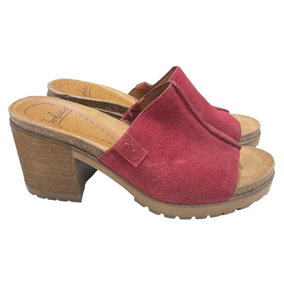Zodiac Size 7.5 Lissa Red Suede Leather Slide Mule Sandal Open Toe - Picture 1 of 8